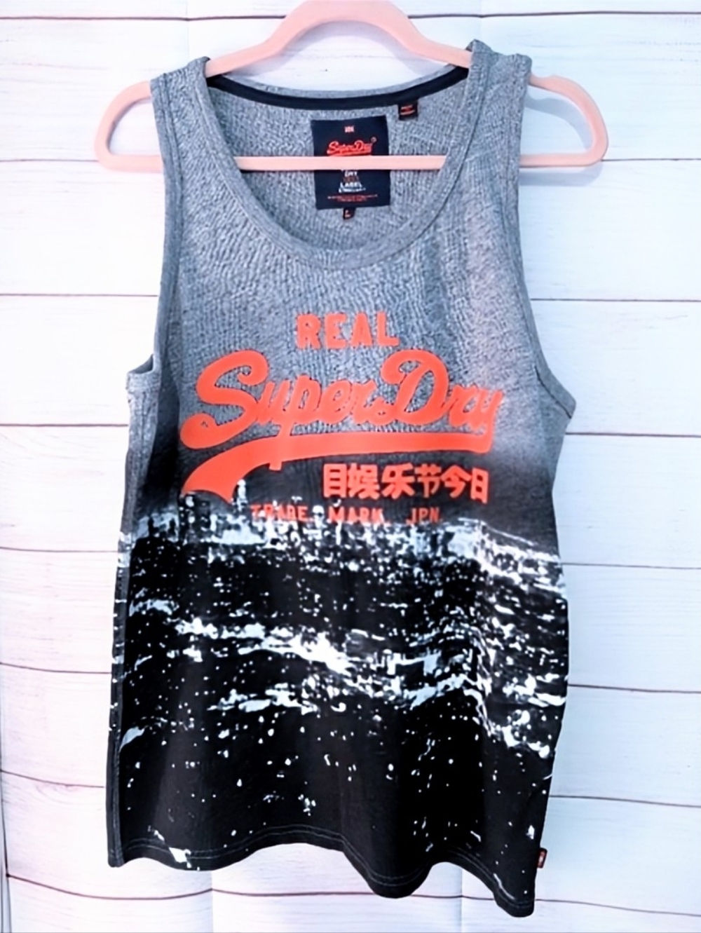 NWOT Superdry Tank Top with Orange Rubbery Logo Size Large